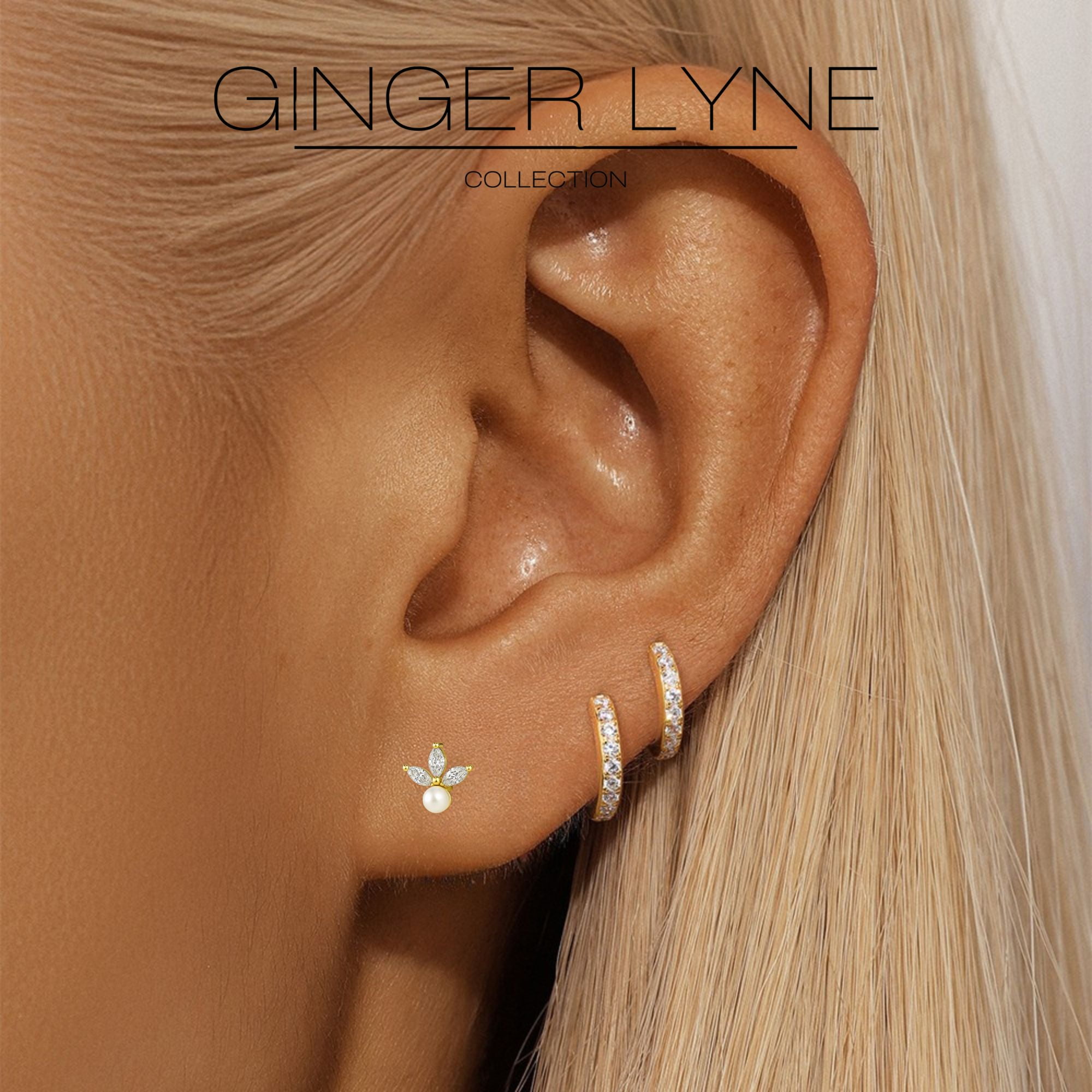 Marquise CZ Flat Back Earrings 18g for Cartilage Helix Tragus Lobe Gold Plated Sterling Silver 1 pair by Ginger Lyne