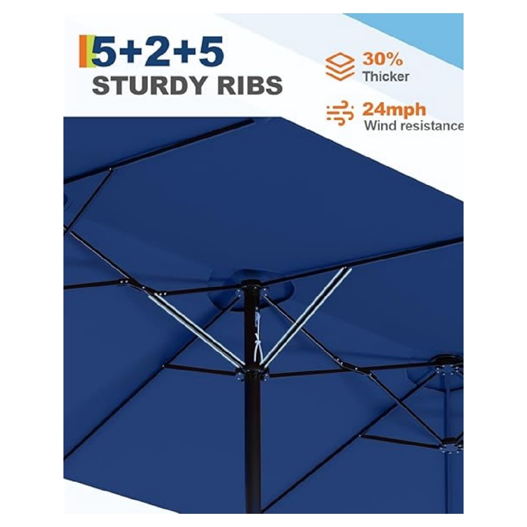 Heavy Duty 15FT Patio Umbrella with Weighted Base - Double-Sided Sun Shade for Outdoor Dining, Poolside, Backyard (Crank Handle, UV Blocking Fits 2-8 People)