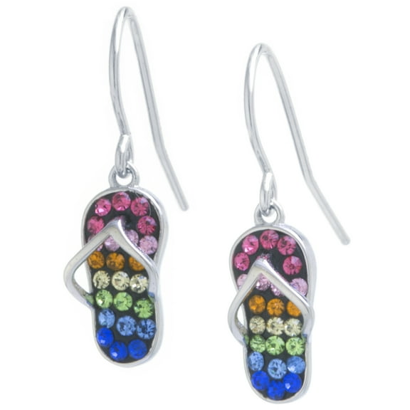 Marisol & Poppy Multi-Color Crystal Flip-Flop Drop Earrings in Sterling Silver for Women & Teens