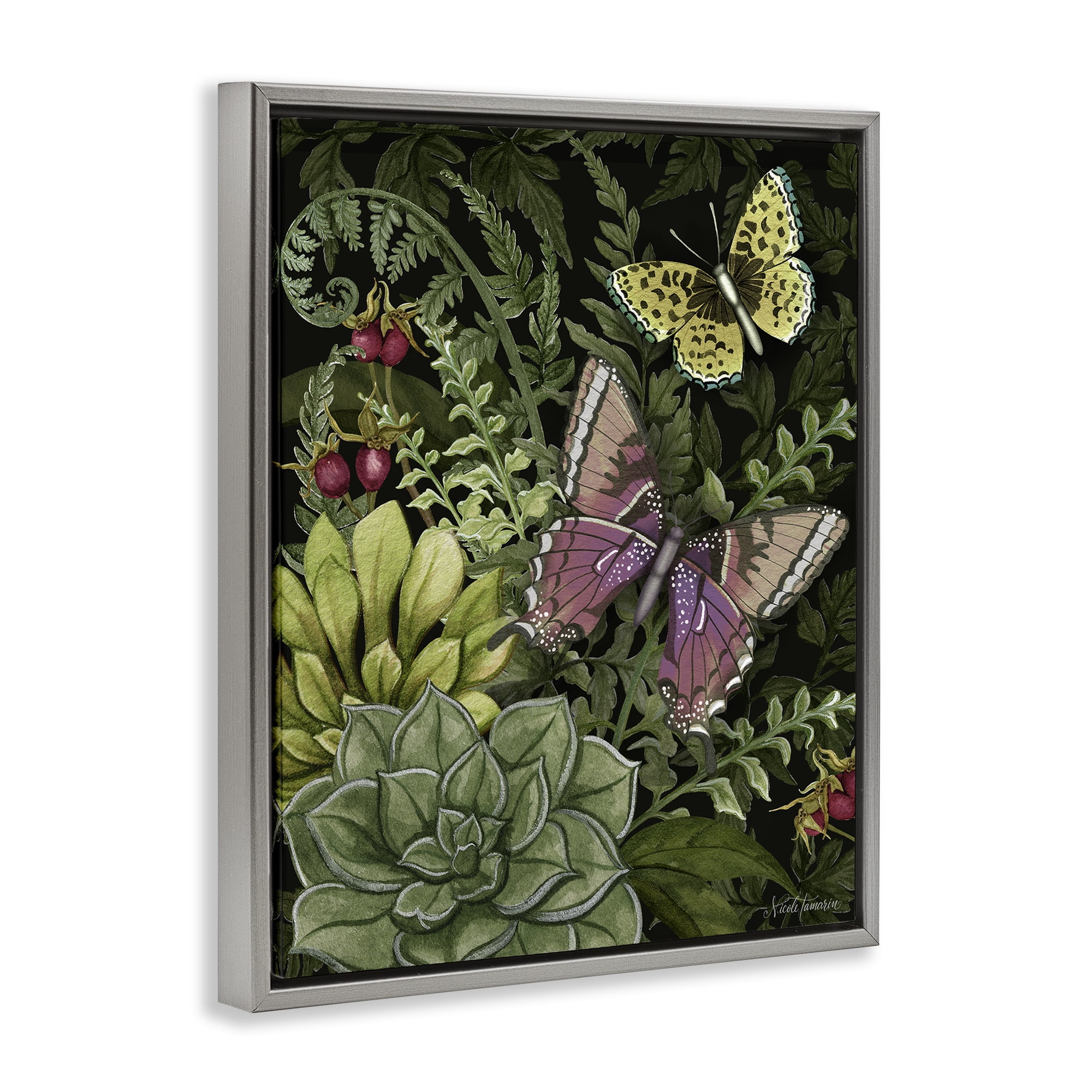 Stupell Industries Dark Succulents Midnight Garden Gray Framed Floater Canvas Wall Art, design by Nicole Tamarin