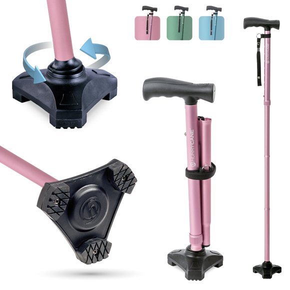 Bastón plegable HurryCane HCANE-PP-C2 Freedom Edition con mango en T, color rosa pastel