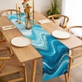 thumbnail image 3 of Teal Abstract Waves Table Runner - 120 Inch Long, Kitchen Dining Table Runner Dresser Scarves, Water Ripple Stripes Modern Farmhouse Decor for Coffee Tables Wedding Party Banquet, 3 of 8
