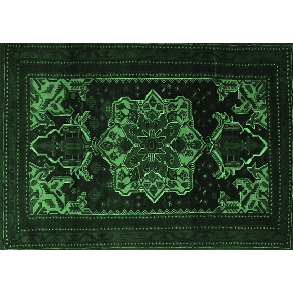 Ahgly Company Indoor Rectangle Persian Emerald Green Traditional Area Rugs, 5' x 7'