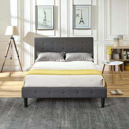 Modern Sleep Cambridge Upholstered Platform Bed | Headboard and Metal Frame with Wood Slat Support | Grey, Multiple (Best Sleep Number Bed 2019)