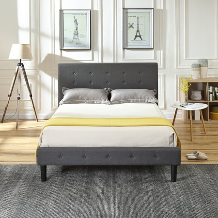 Upholstered Bed Frames And Headboards Modern Sleep Cambridge Upholstered Platform Bed | Headboard and Metal Frame with Wood Slat Support | Grey, Multiple Sizes ()