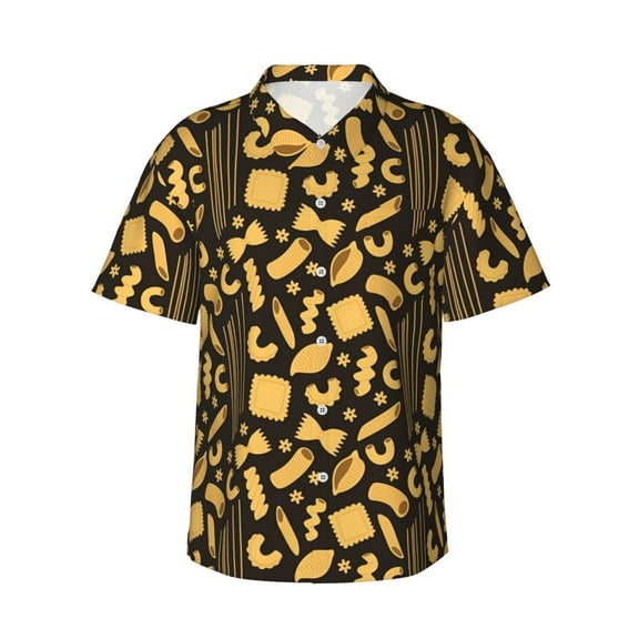 Men's Casual Button Down Short Sleeve Hawaiian Shirts,Italian Food Pasta Macaroni Shirts Regular Fit Beach Bowling Shirts with Front Pocket,S