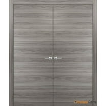 Solid French Double Doors | Planum 0010 Ginger Ash | Wood Solid Panel Frame Trims | Closet Bedroom-84" x 80" (2* 42x80)