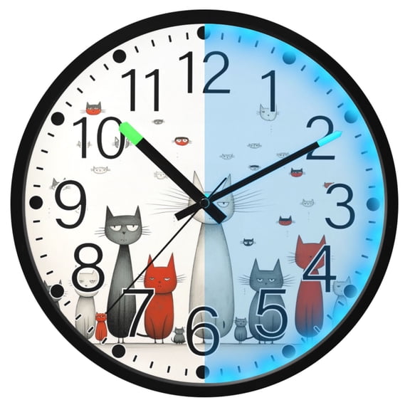Ryvnso Cartoon Cat 12 Inch Night Light Wall Clock Silent Battery Operated Luminous Clocks