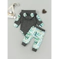 thumbnail image 4 of 2 Pieces Baby Suit Set, Letter Crocodile Leaf Print Long Sleeve Hooded Romper+ Long Pants for Boys, 4 of 9