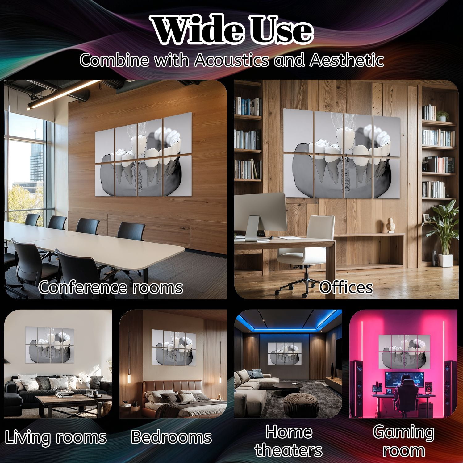 Dental 8 Pack Art Acoustic Panels Sound Absorbing 3D Anatomy implant Dental Decorative Soundproof Wall Panels Self Adhesive for Physician Hospital Office 48"x32"