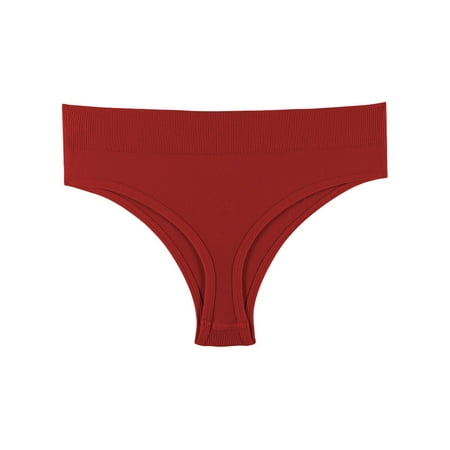 

Beiwei Women Underwear Solid Color Panties Mid Waist Thongs Stretch Bikini Briefs Sport Lingerie Seamless Plain Wine Red L: 125-150 Catties
