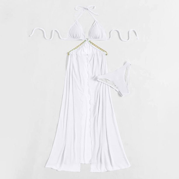 Trajes de baño para mujer, Trajes de baño de tres piezas para mujer, Traje de baño con relleno y efecto push-up, Conjunto de ropa de playa para mujer