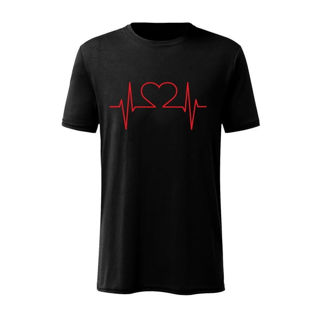 DPTALR Valentine's Day Casual Short-sleeved Solid Color Love Cardiogram Printed T-shirt