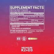 Microbiome Labs MegaQuin D3 - High Potency Vitamin D3 K2 Supplement - Bioactive & Bioavailable - Vitamin D3 5000 iu & MK-7 - Support Bone, Heart, Nerve & Immune Health 60 Capsules