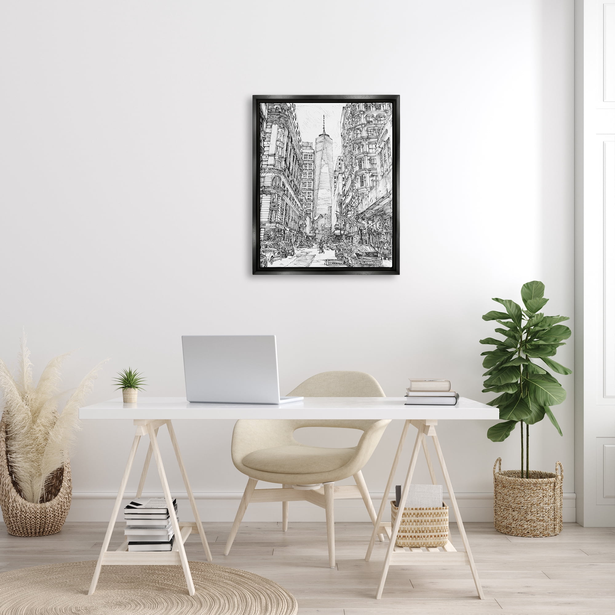 Stupell Urban City Metropolis One World Trade Center Travel & Places Drawing Black Floater Framed Art Print Wall Art