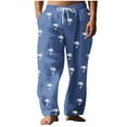 thumbnail image 2 of Pantalones largos para hombre, cintura elástica, transpirables, cómodos, suaves, informales, de playa, de poliéster., 2 of 5