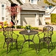 thumbnail image 4 of Ensemble Bistro d'Extérieur en Aluminium Coulé Résistant à la Rouille – Table et Chaises de Patio 3 Pcs avec Trou pour Parasol – Résistant aux Intempéries, Design Vintage pour Jardin, Balcon, Véranda – Fini Bronze, 4 of 8