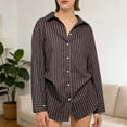 thumbnail image 2 of Purcolt Womens Striped Button Down Shirts Dressy Casual Long Sleeve Collared Blouses Boyfriend Work Office Tops, 2 of 7