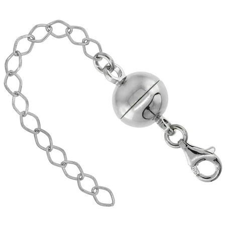 - Sterling Silver 10 mm Magnetic Ball Clasp Converter with 2 inch Extender for Pearl Necklaces & Bracelets Rhodium Finish Italy, Large