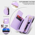 thumbnail image 4 of Wallet Case for Apple iPhone XR, with Crossbody Shoulder Strap & Hand Wrist Cards Holder Zipper Pocket Stand Feature Full Protective Shockpoof Phone Case for iPhone XR, Lightpurple, 4 of 7