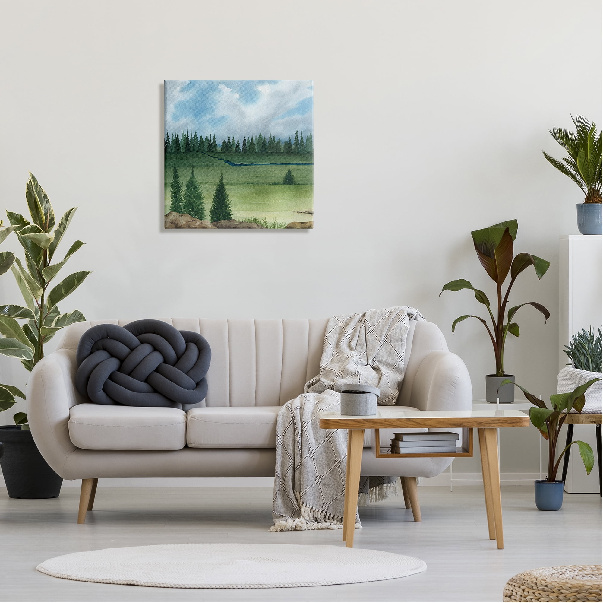 Stupell Distant Stream Grassland Trees Landscape Painting Gallery Wrapped Canvas Print Wall Art