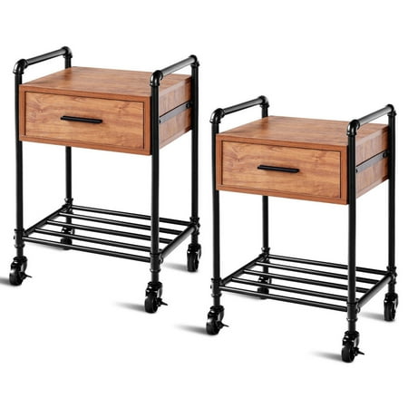 Costway 2pcs 2 Tier End Coffee Table Nightstand Sofa Side W