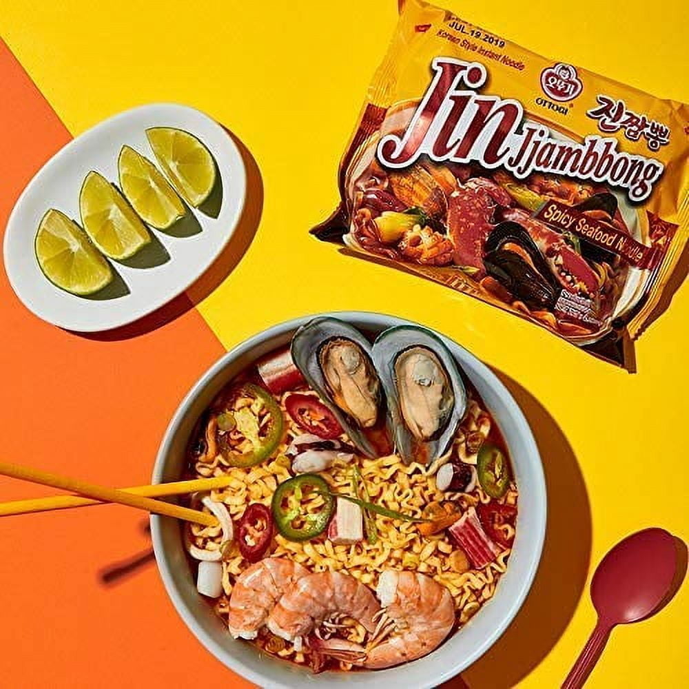 OTTOGI JIN Jjambbong Korean Instant Ramen – Spicy Seafood Noodles, Red Broth, 4.58 oz (Pack of 8)