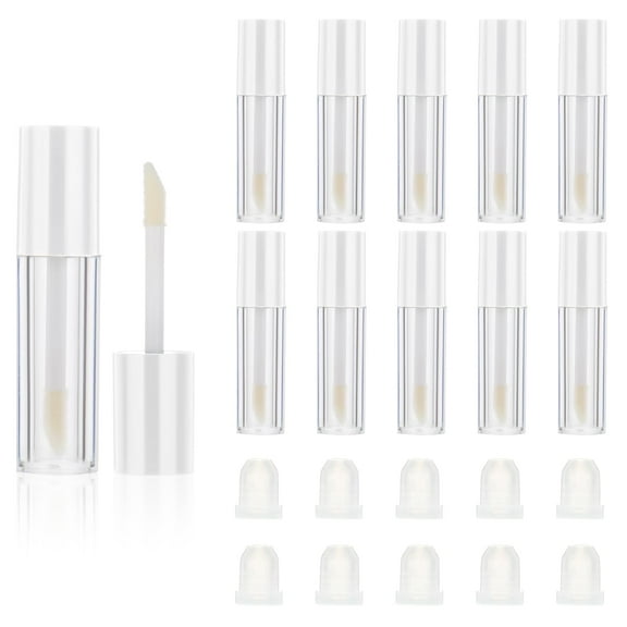 10Pcs Empty Lip Gloss Tubes, 0.1oz/3ml Mini Refillable Cosmetic Containers Bottles Lip Balm Bottles for Lipstick Samples, Lip Balms(White)