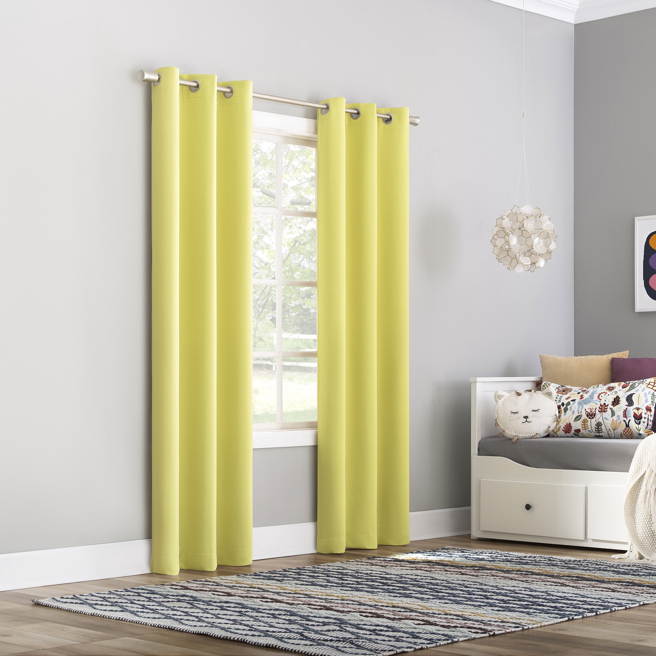 Sun Zero Riley Kids Bedroom Blackout Grommet Curtain Panel, 40" X 95" In Lemon Yellow