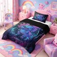 thumbnail image 2 of Meiyoeat Dreamy Axolotl Print Twin Comforter Sets 2pcs, Neon Underwater Bubble Pattern Bedding Set, Blue Purple,Black Reversible, 2 of 6