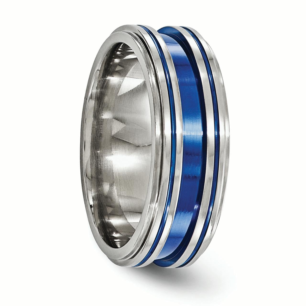Edward Mirell Titanium Grooved Blue Anodized 8mm Band