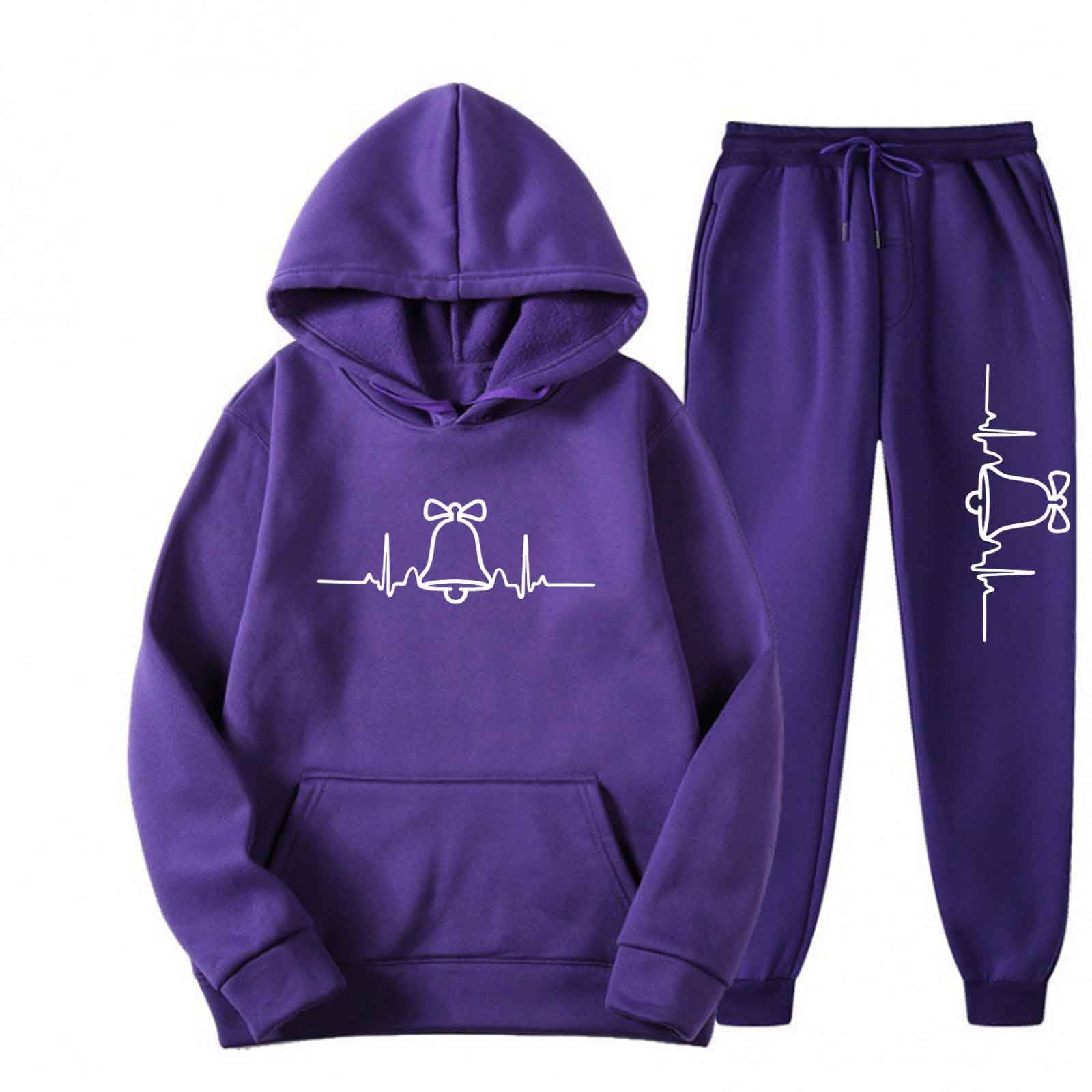 UPPADA 2 Piece Lounge Sets for Women Comfortable Sweatsuits Dressy Two Piece Outfits Fall Drawstring Hooded Sweatshirt Wide Leg Sweatpants Comfort Tracksuit Set Purple,M