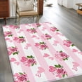 thumbnail image 2 of Hallway Runner Rugs 2.7x5 Ft, Pink Roses Non Slip Area Rugs for Kitchen Bedroom Entryway, Valentine's Day Love Floral Stripes Romantic Washable Carpet Runner Rug Floor Mats for Bedroom Home Decor, 2 of 8