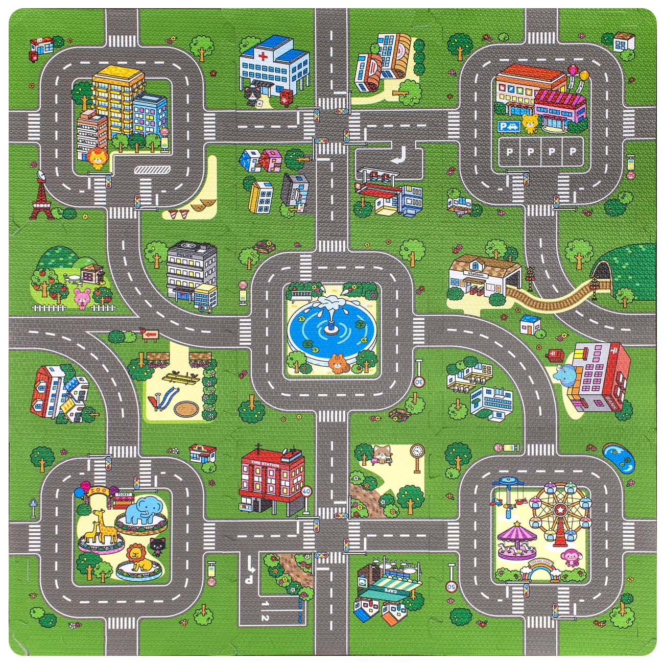 Sorbus Traffic Interlocking Foam Puzzle Play Mats, 9 Tiles, 3/8" Thick