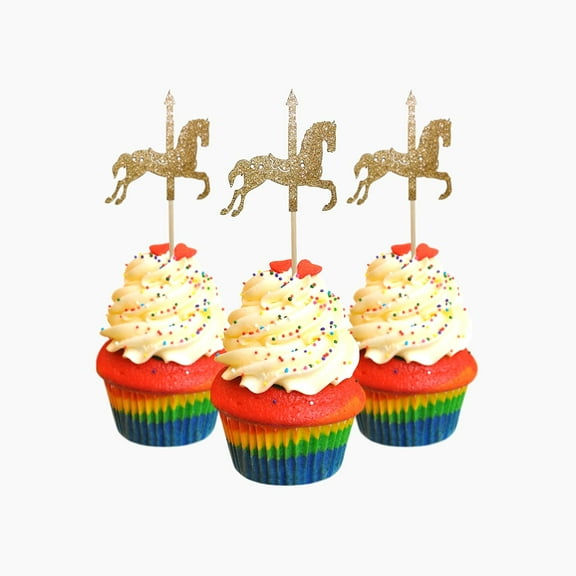 Carousel Horse Cupcake Toppers cardstock Color Gold 12 pc Pack Decoration