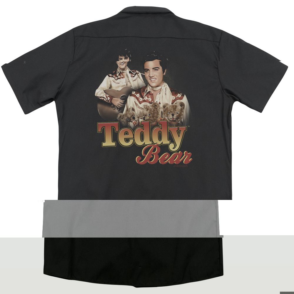 thumbnail image 3 of Elvis Presley Teddy Bear (Back Print) Work Shirt Black, 3 of 4