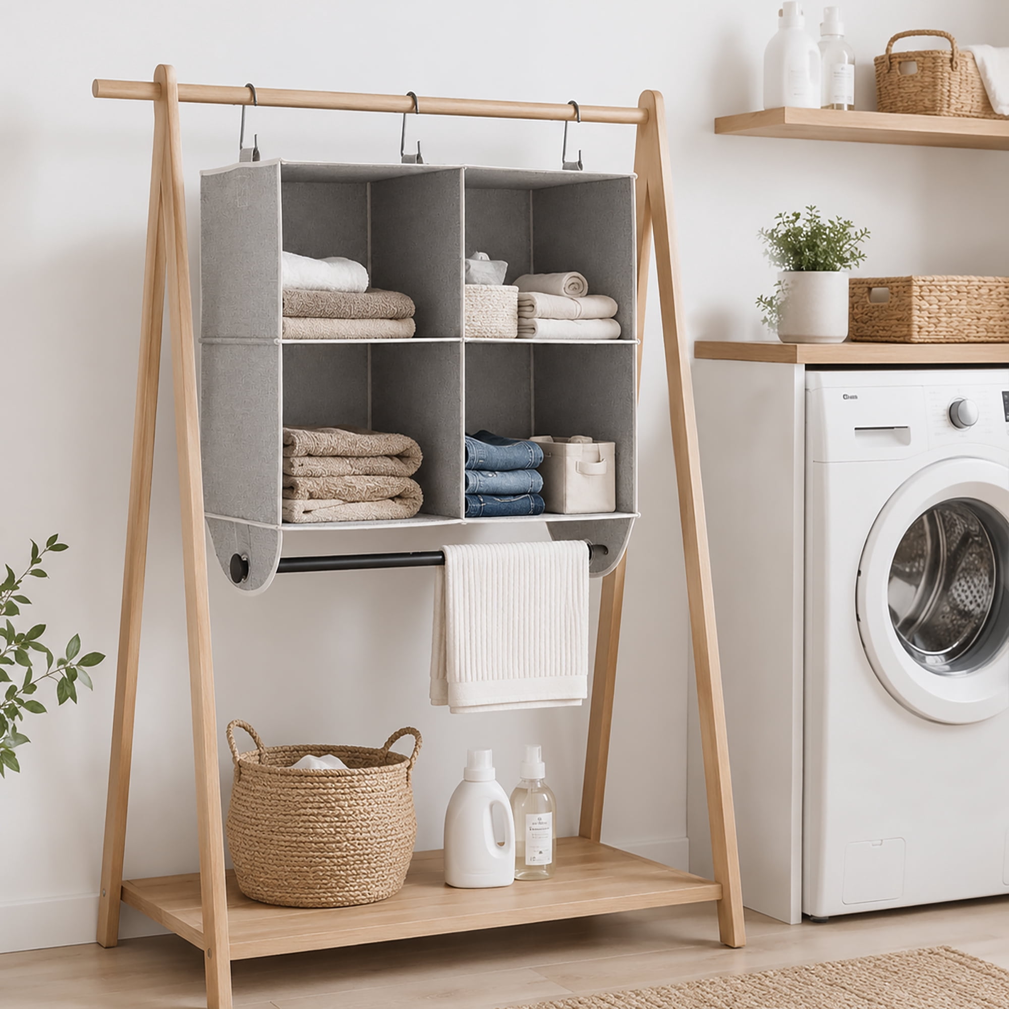 (2 pack) Better Homes & Gardens Gray Hanging Closet Organizer 4-Shelf with Rack