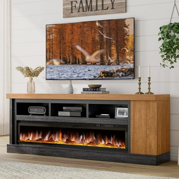 Merluxy 75" Fireplace TV Stand for TVs up to 85", Black & Brown