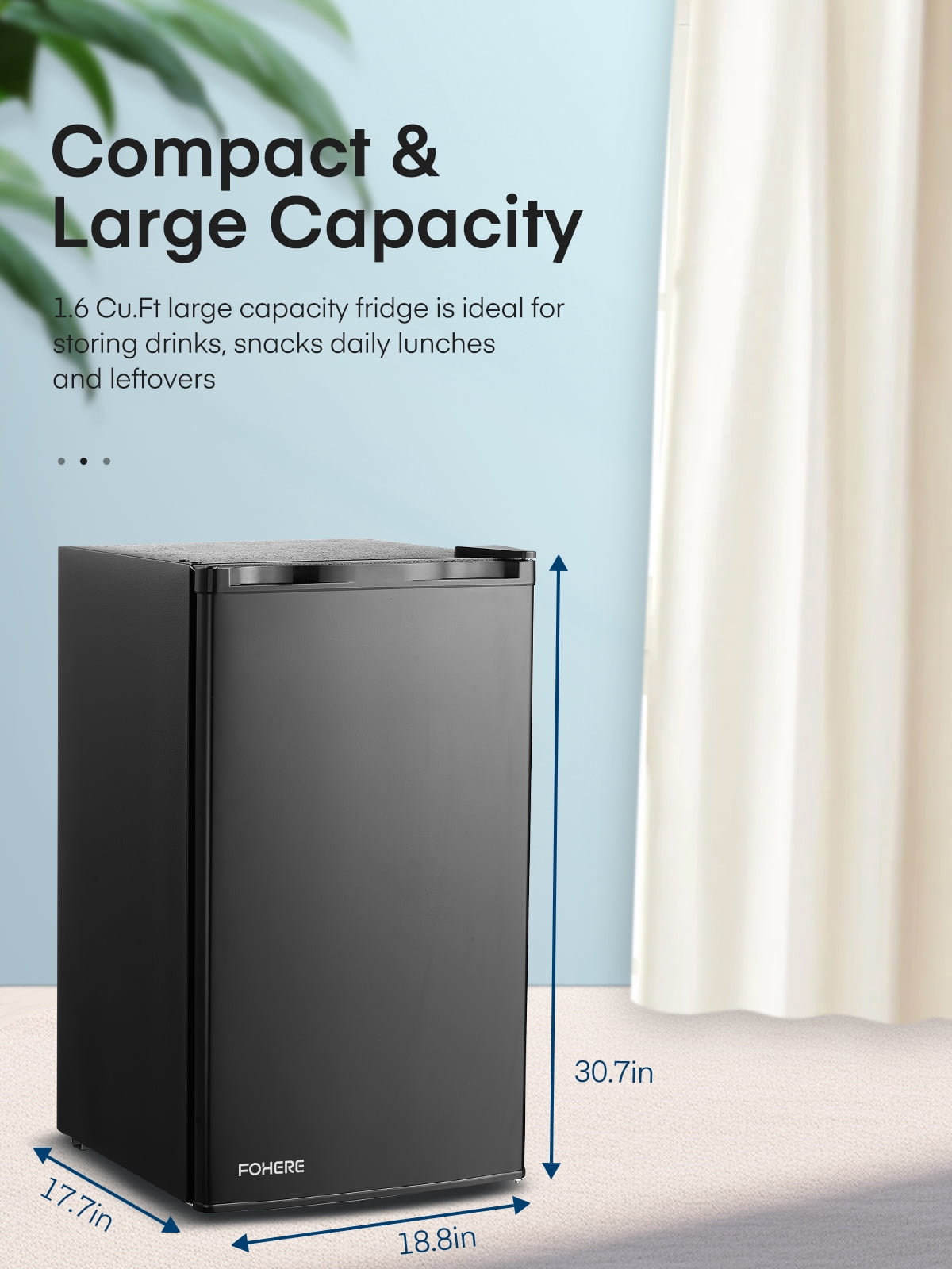 3.2 Cu. ft Refrigerator for Home, Fridge with Freezer for Bedroom, 31"D x 18"W x 19"H, Black