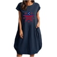 thumbnail image 4 of Puntoco Vestido Estampado De Dos Bolsillos Con Cuello Redondo Y Manga Corta De Color Liso Para Mujer Vestido De Cuello Redondo De Manga Corta Azul Marino Xxl,Regalos Para Mujer Joven, 4 of 4