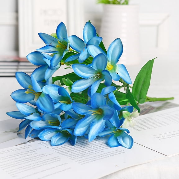 Zhuge 2-Piece Blue Artificial Lilies, 12.99×5.9 Inch Durable Fake Flowers, for Home, Wedding Parties & Dining Table Decor