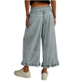 thumbnail image 5 of FNFYFH Cropped Jeans for Women Ruffle Hem Jean Pants Denim Wide Leg Capri Pants with Pockets, 5 of 7