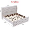 thumbnail image 3 of King/Queen Upholstered Wingback Velvet Fabric Chesterfield Bed W/Button Tufted Headboard Vintage Wings Blue/Black Wood Slat My Lux Decor Round, 3 of 8