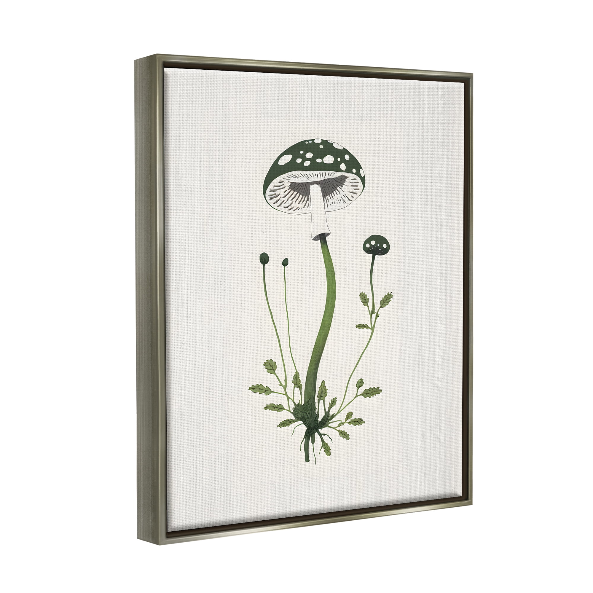 Stupell Industries Minimal Spotted Mushroom Botanical & Floral Painting Gray Floater Framed Canvas Art Print Wall Art, 17 x 21