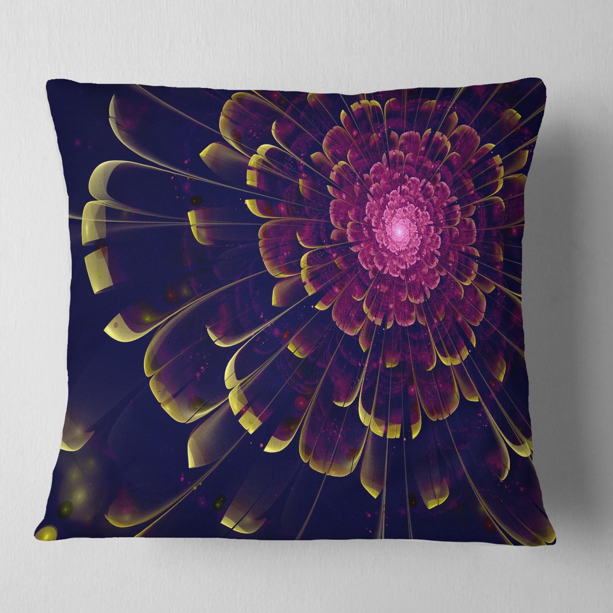 Designart Fractal Flower with Yellow Details - Floral Throw Pillow - 16x16