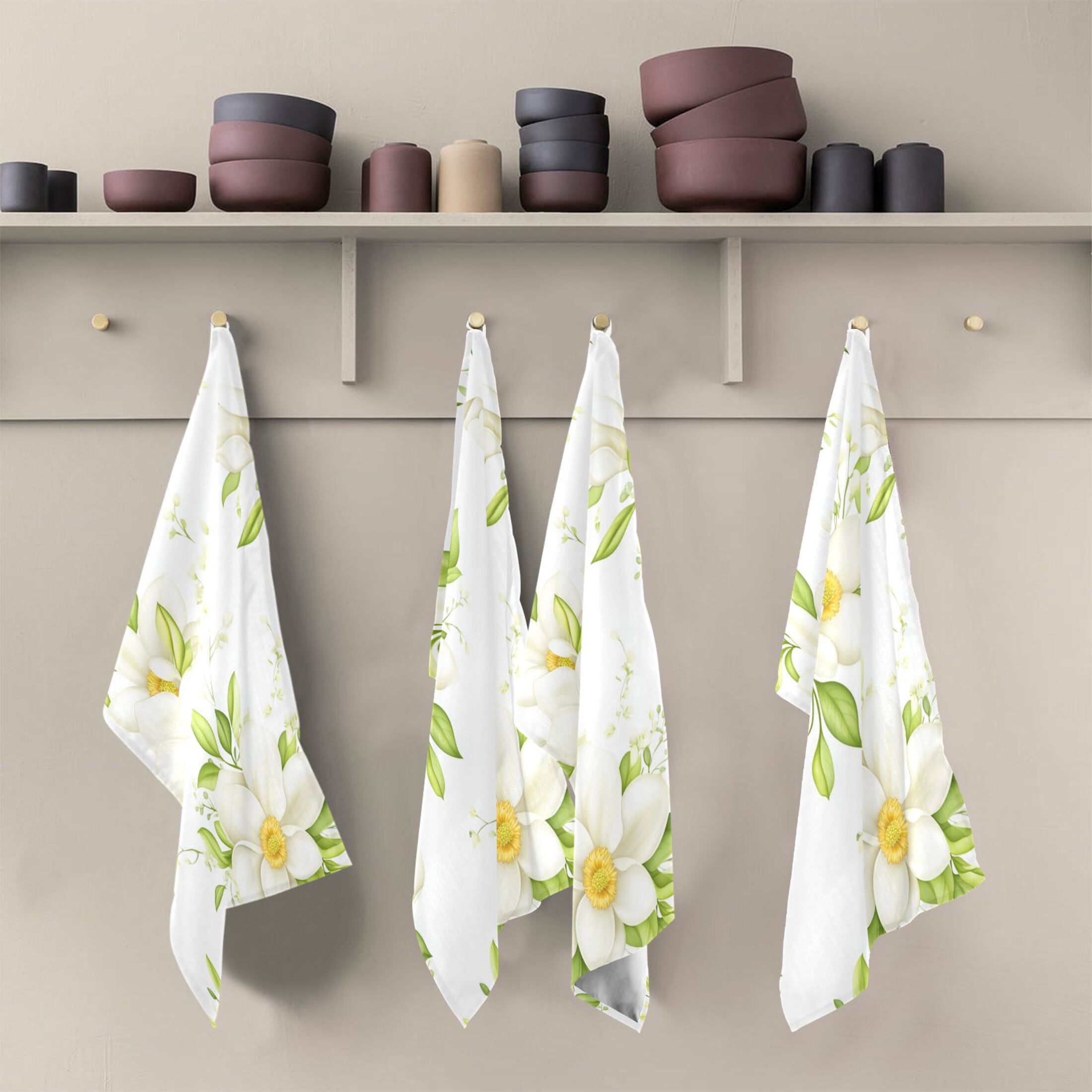 Magnolia Blooms Pattern Kitchen Towels 6-Piece Pack Tea Towels for Kitchen Decorative Waffle Design 28x18in