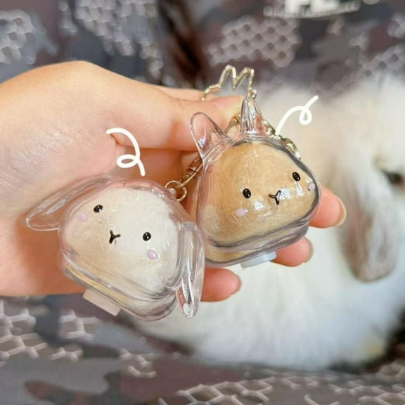 DAMAI Bunny Fur Keepsake Keychain,Transparent Rabbit Hair Storage Bottle,Funny Rabbits Shape Hair Storage,Clear Pet Furs Collector Pendant Decors Pet Lover