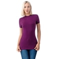 thumbnail image 3 of Simply Fashion Basic Crewneck Short Sleeve T-Shirts - Stretch Cotton Spandex,Plum,Small, 3 of 5