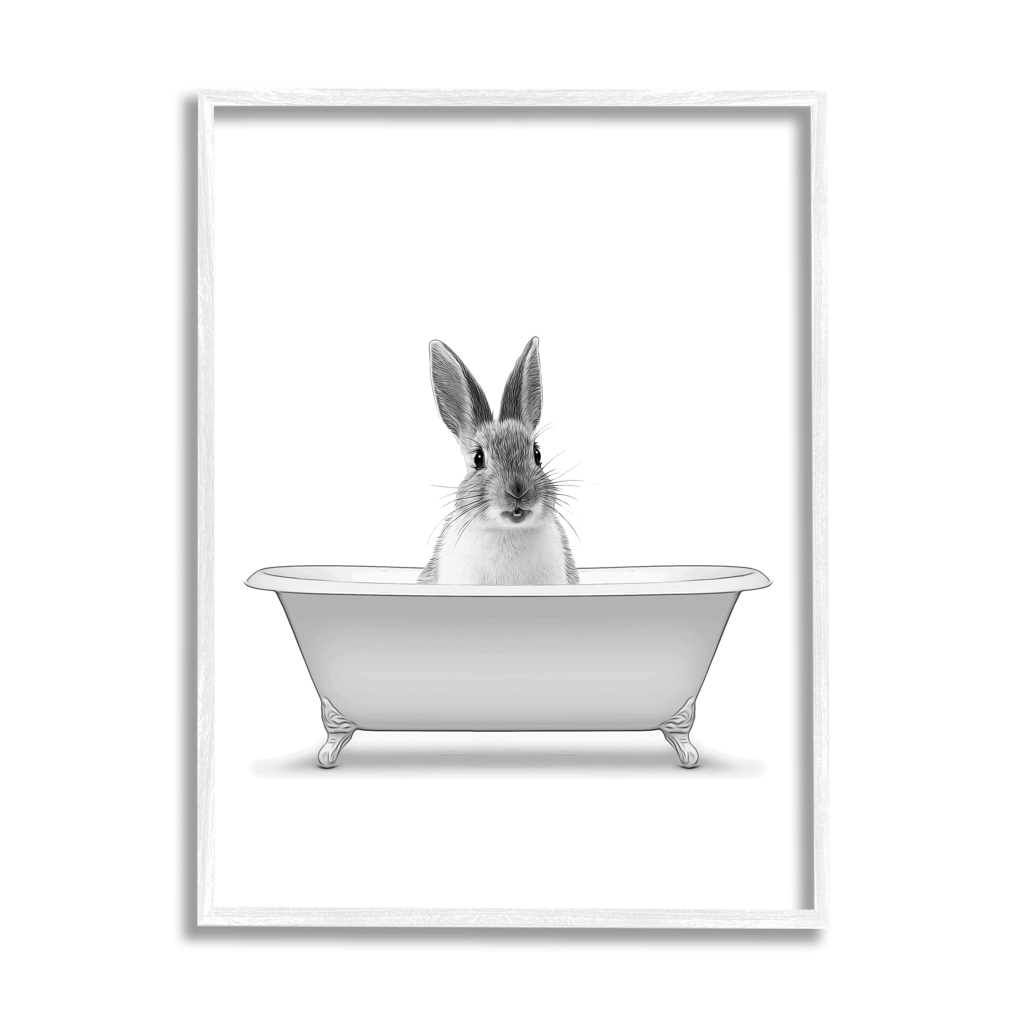 Stupell Industries Bunny Peeking Bathtub Pet Animals & Insects Painting White Framed Art Print Wall Art