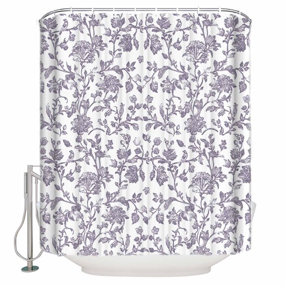 Grey-Purple Flower Shower Curtains for Bathroom Waterproof Fabric Bath Curtains Decor Bath Tub Curtain Vintage Farmhouse Boho Leaf Spring Decorative Shower Curtain Sets with 12 Hooks, 72x72 Inch